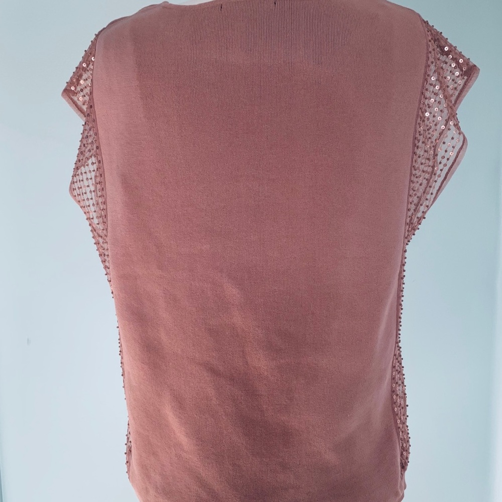 Zara Sequin Sheer Sides Knit Top Mauve M - Picture 4 of 8
